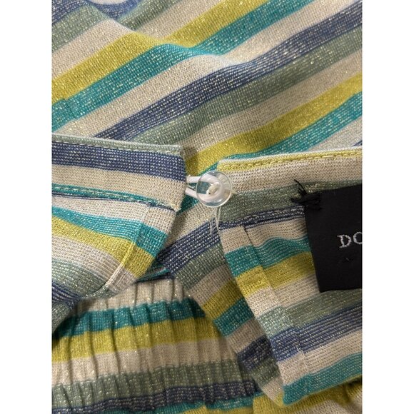 Donna Morgan Dress Short Sleeve Striped Metallic Green Yellow Elastic Waist Sz 4 - Picture 7 of 9